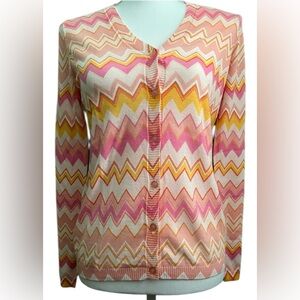 Liz Claiborne NWT Chevron Striped Pinks and Oranges Cardigan, Size S
